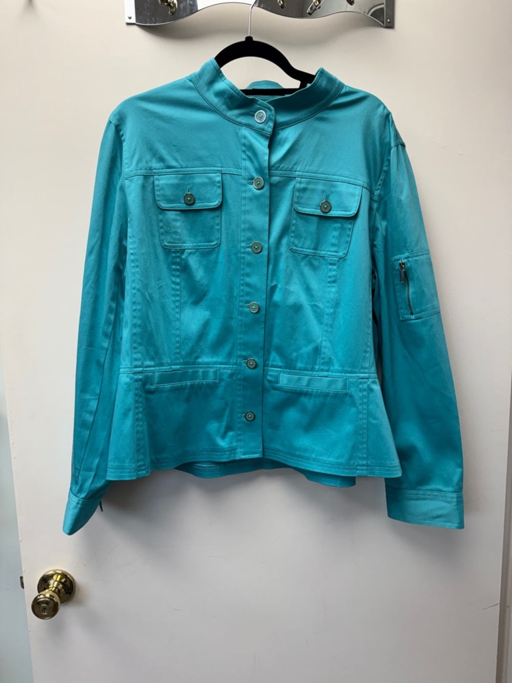 Jones New York‎ Turquoise Utility Jacket with Mandarin Collar